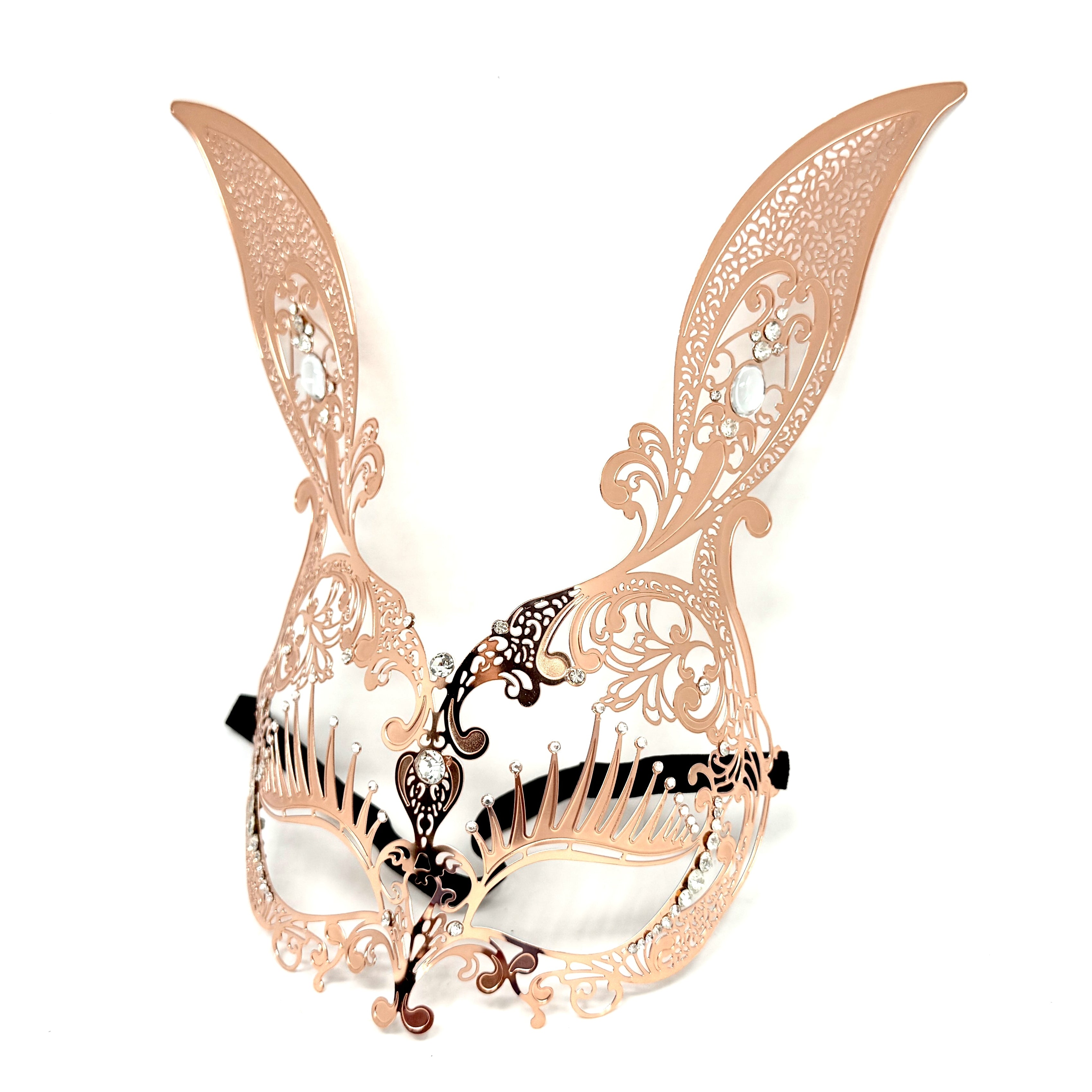 Women Bunny Rabbit Masquerade Party Ball Face Mask For Halloween , Mardi Gras -Rose Gold