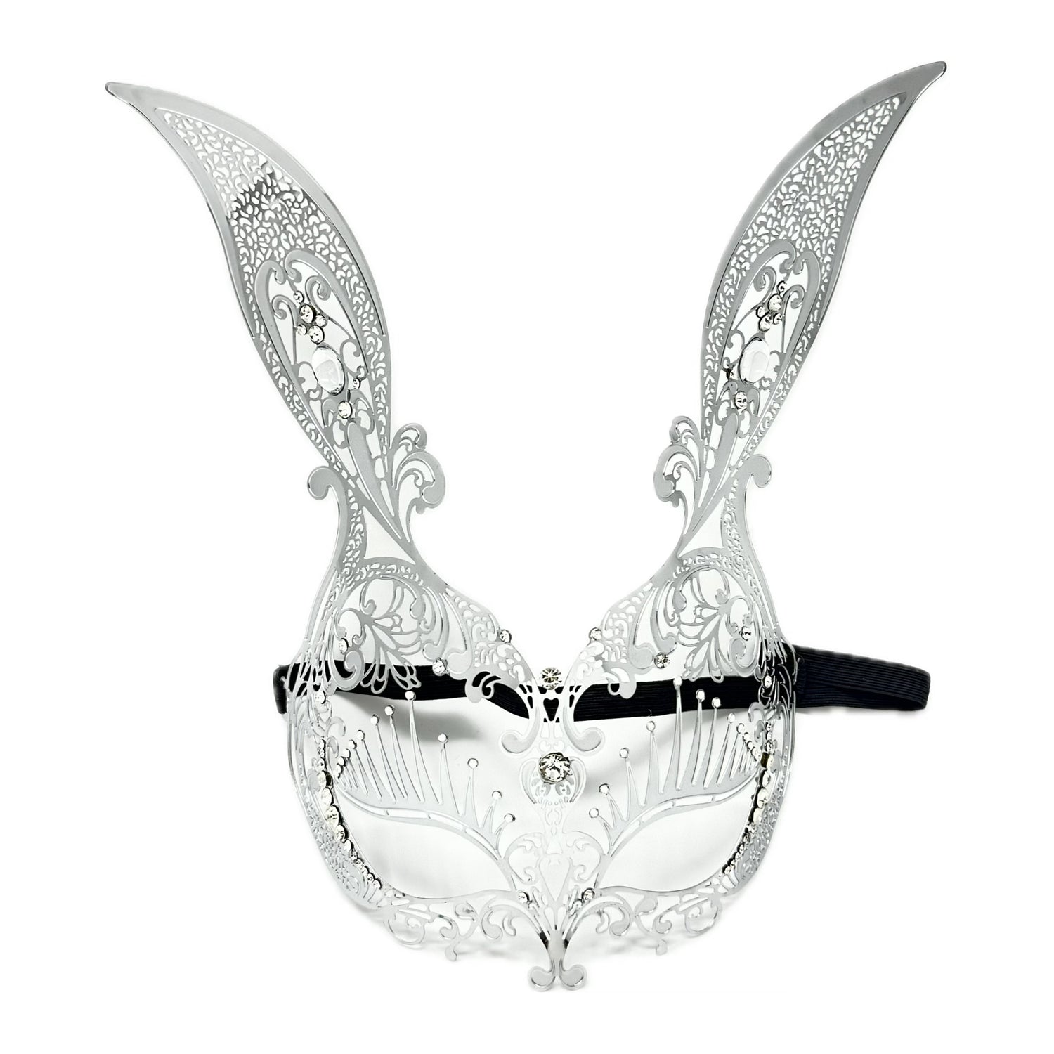 Women Bunny Rabbit Masquerade Party Ball Face Mask For Halloween , Mardi Gras -Silver