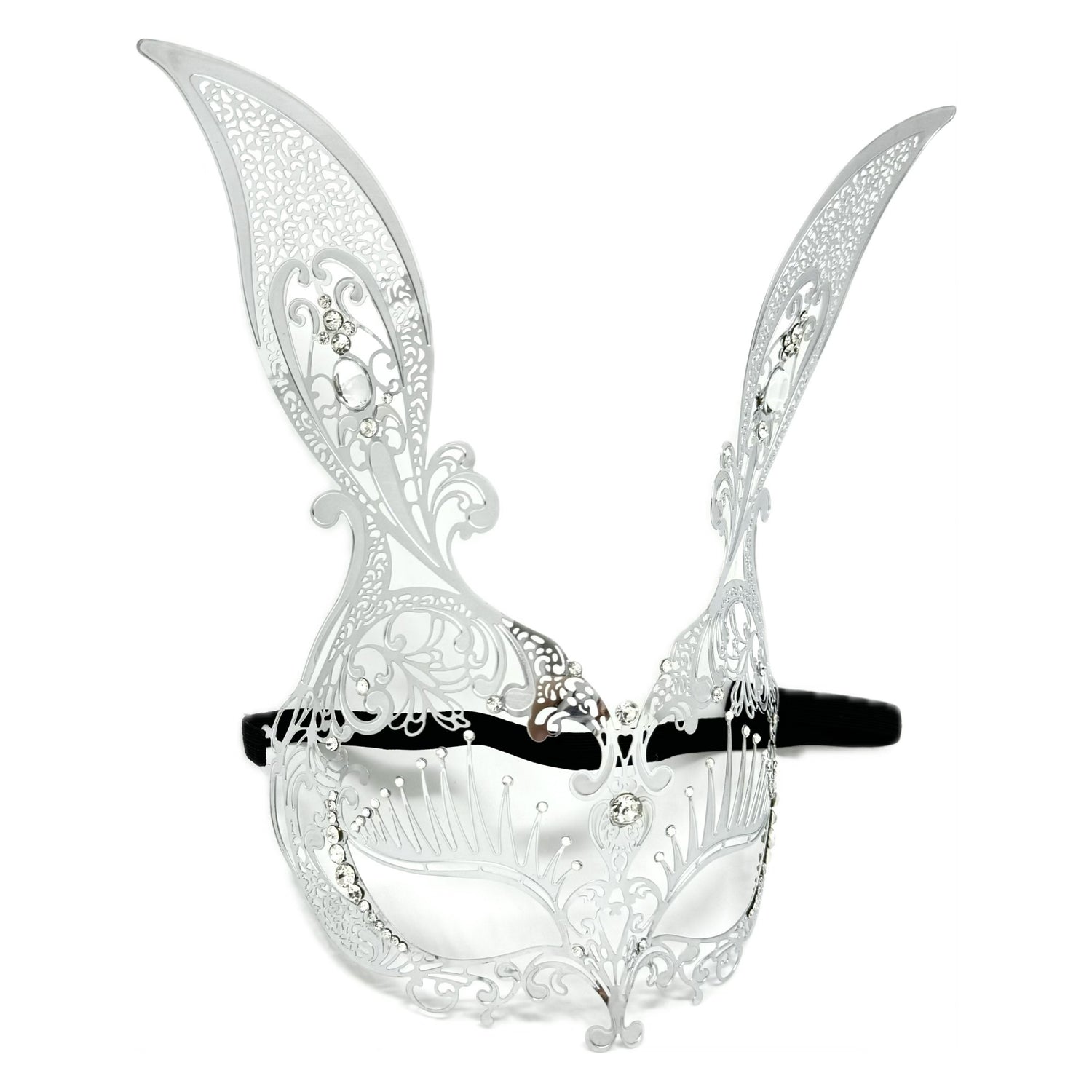 Women Bunny Rabbit Masquerade Party Ball Face Mask For Halloween , Mardi Gras -Silver