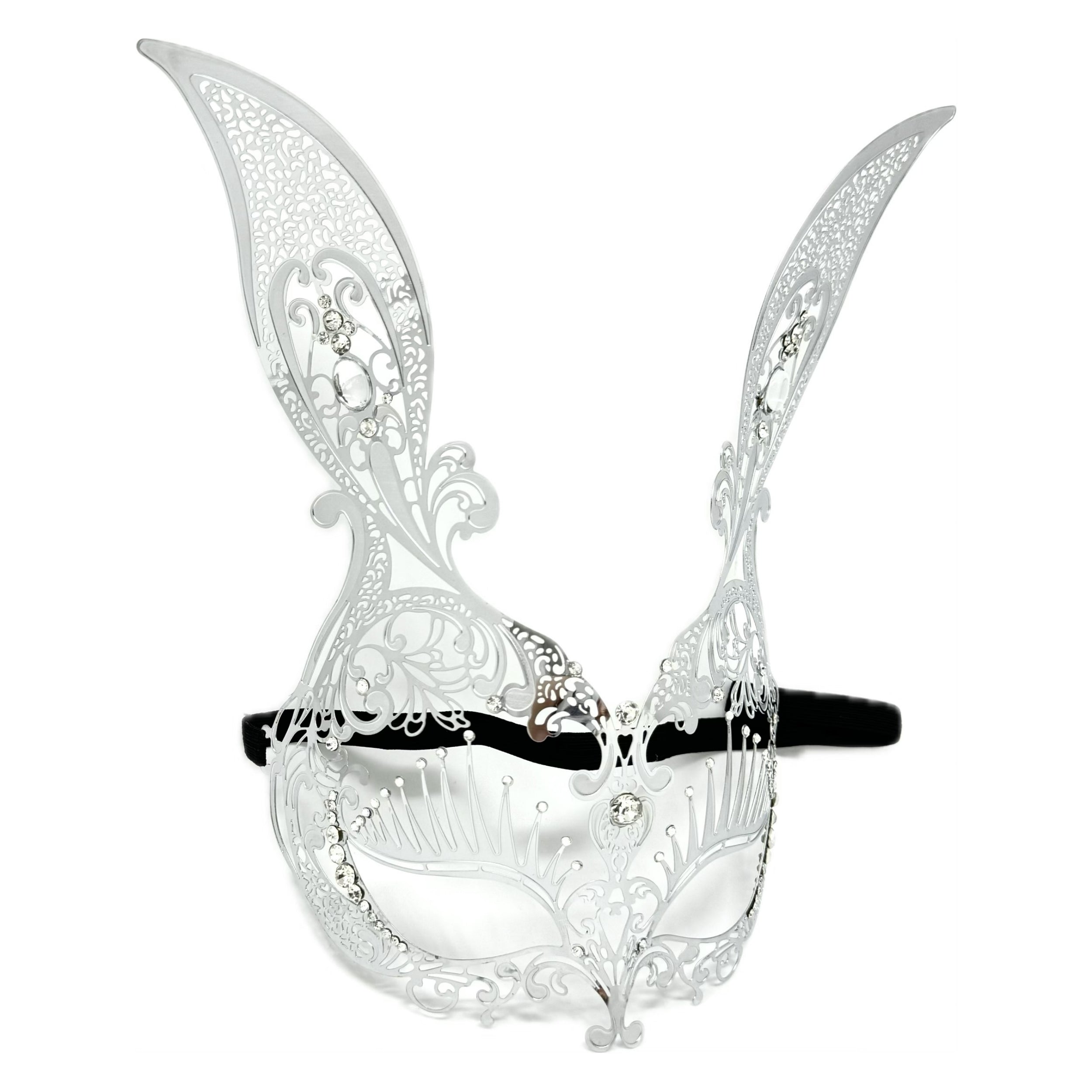 Women Bunny Rabbit Masquerade Party Ball Face Mask For Halloween , Mardi Gras -Silver