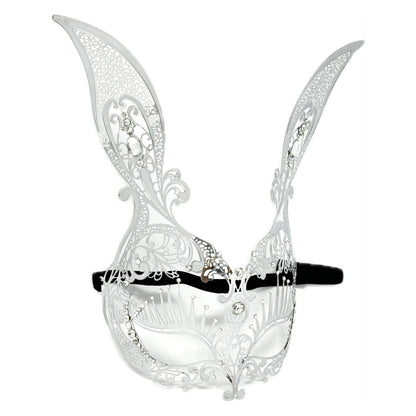 Women Bunny Rabbit Masquerade Party Ball Face Mask For Halloween , Mardi Gras -Silver