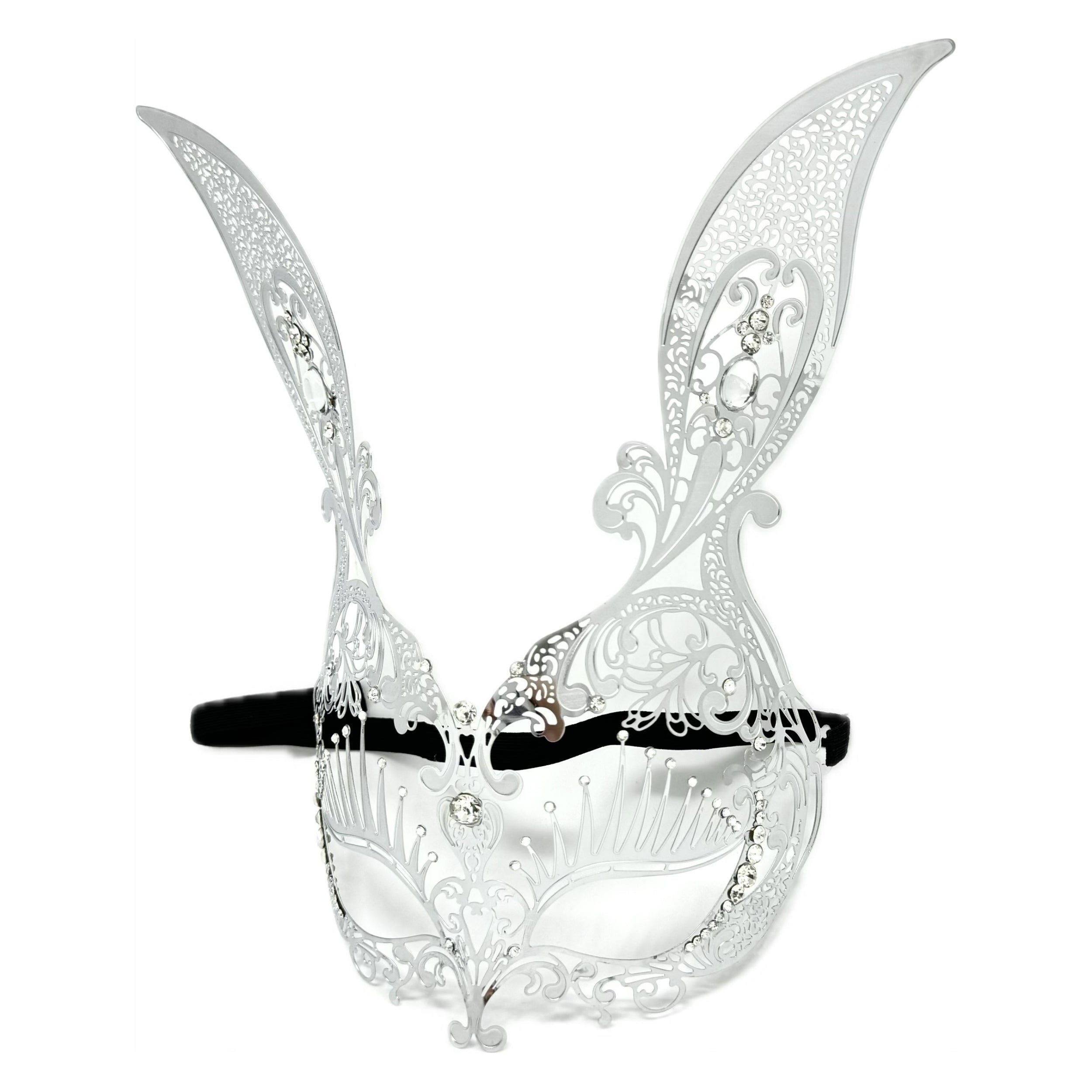 Women Bunny Rabbit Masquerade Party Ball Face Mask For Halloween , Mardi Gras -Silver