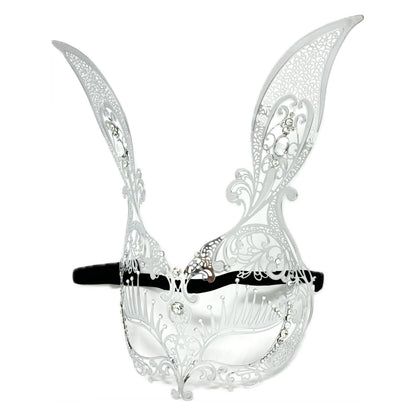 Women Bunny Rabbit Masquerade Party Ball Face Mask For Halloween , Mardi Gras -Silver