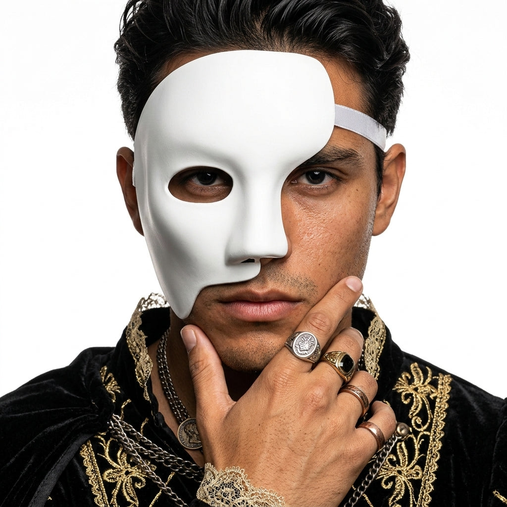 Men Costume Phantom of The Opera Half Face Masquerade Masks - White