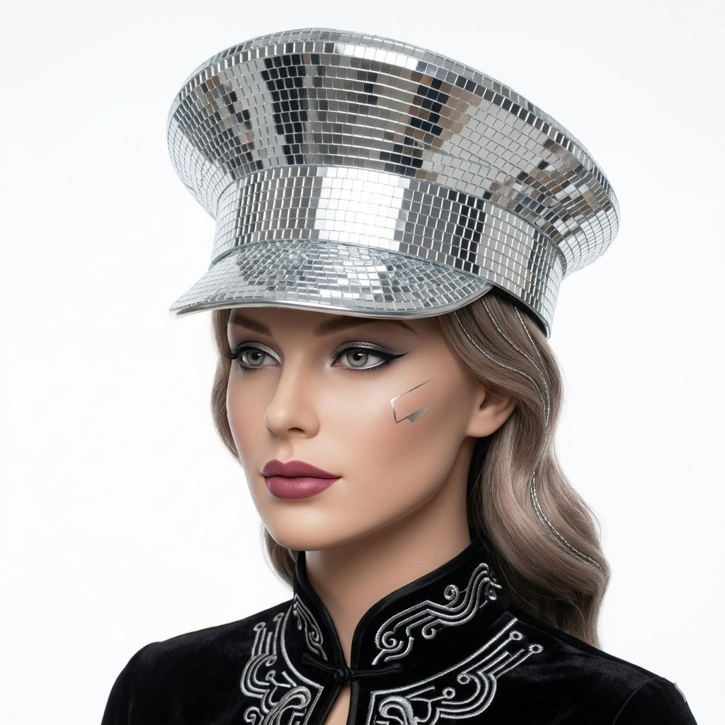 RAVE Captain Style Top Hat Luxury Rhinestone Sequin Sparkly Concert Hat for Music Festivals Mardi Gras Halloween