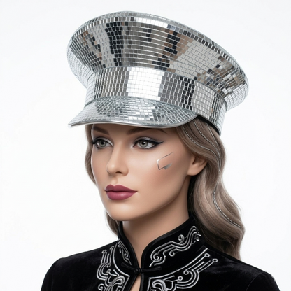 RAVE Captain Style Top Hat Luxury Rhinestone Sequin Sparkly Concert Hat for Music Festivals Mardi Gras Halloween