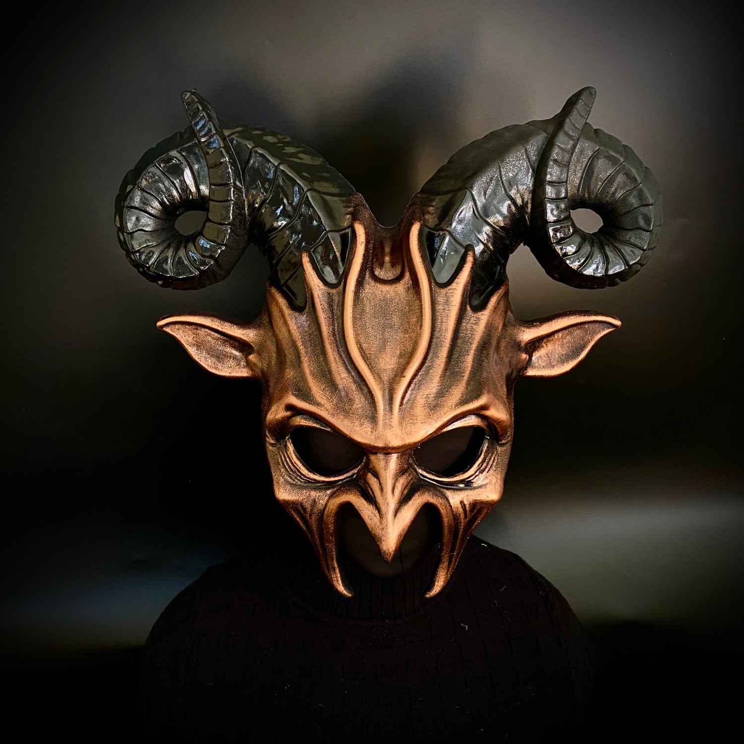 Copper Ram Goat horn Demon masquerade mask 