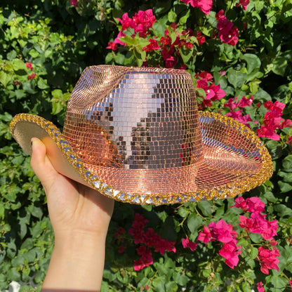 Disco Ball Mirror Cowboy Hat, Sparkly Concert Hat for Music Festivals Cowgirl Hat