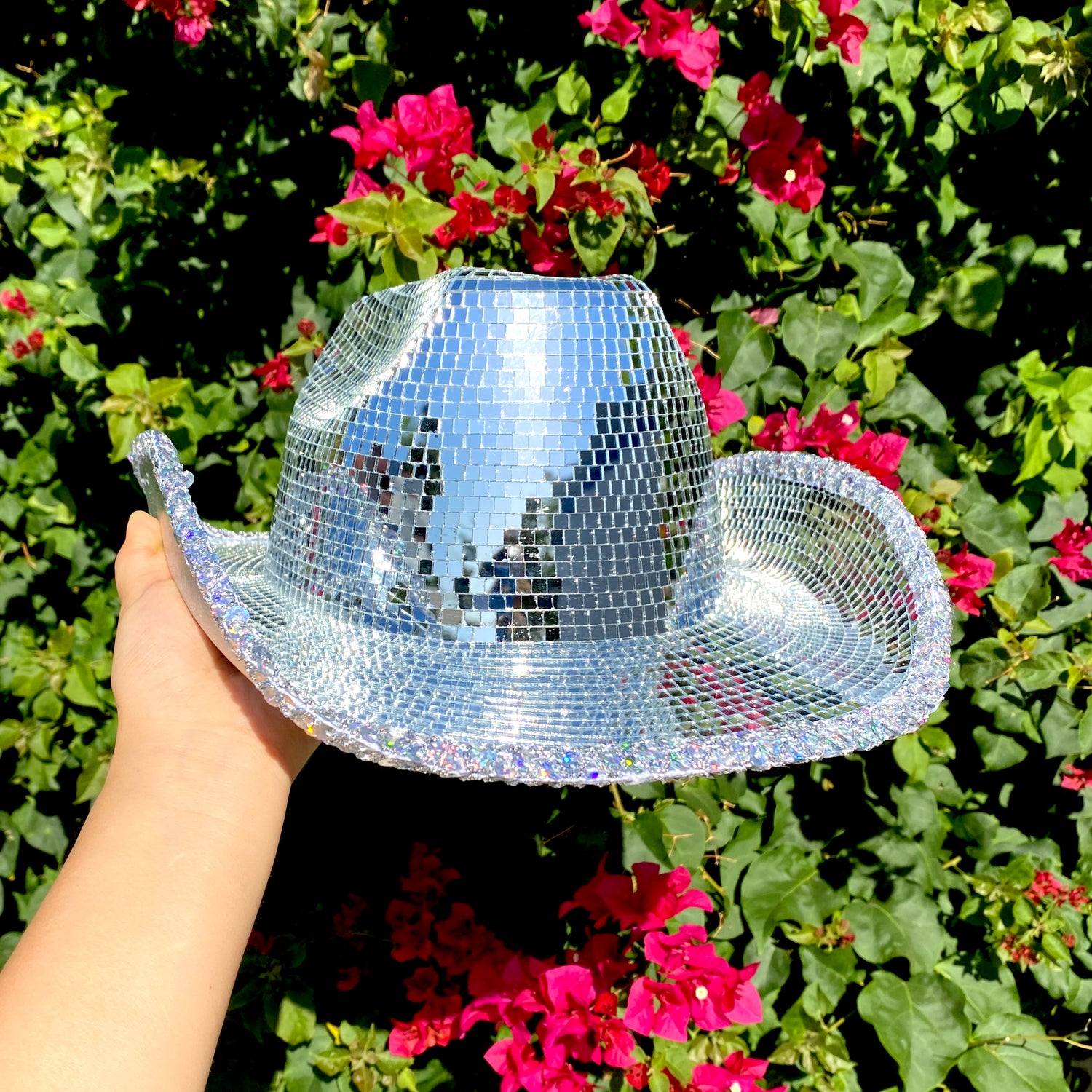 Silver Disco Ball Mirror Cowboy Hat, Sparkly Concert Hat for Music Festivals Cowgirl Hat