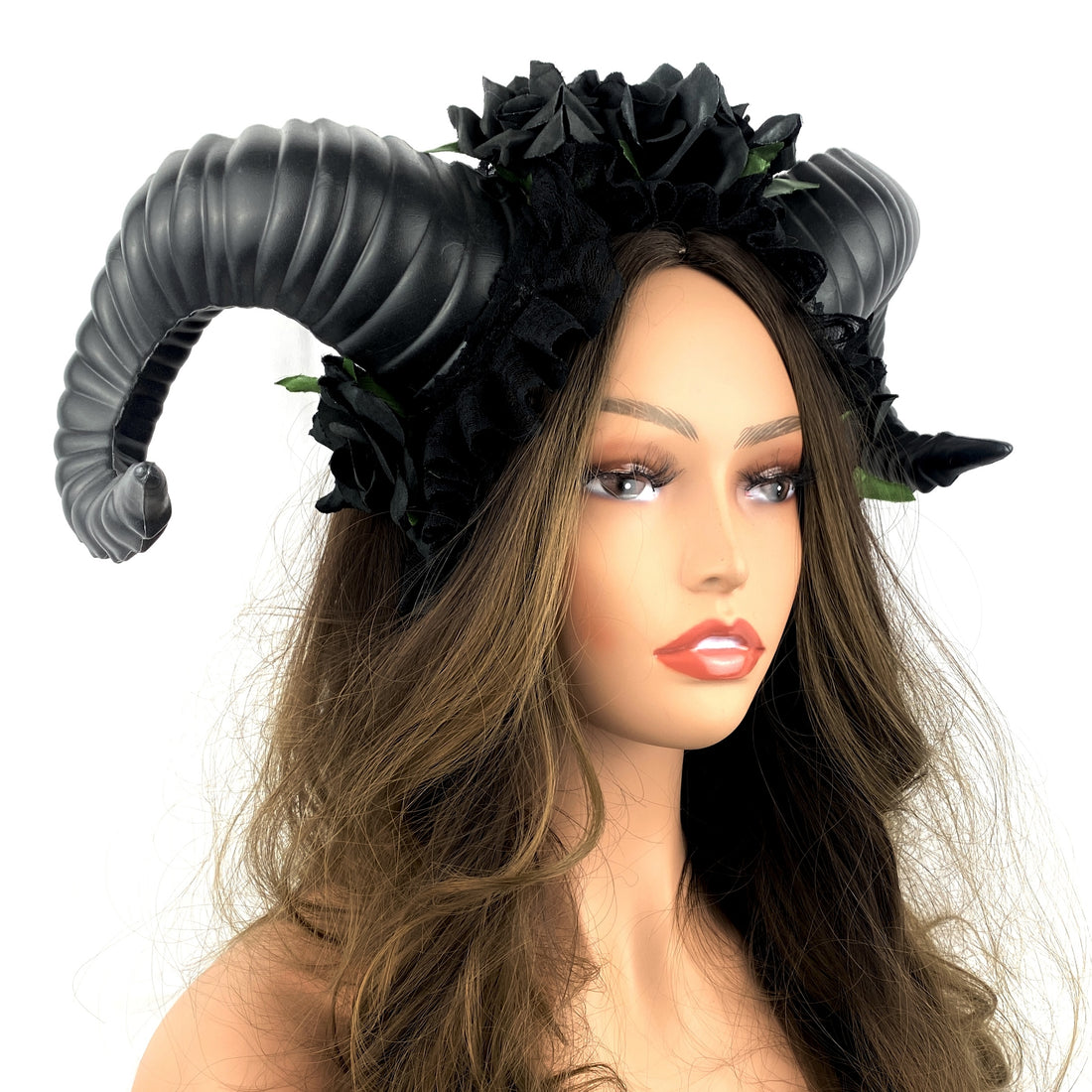 Black Steampunk Style Luxury Metallic Ram Goat Horn Devil Headband Halloween Costume Masquerade Cosplay Prom Ball Party