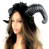 Black Steampunk Style Luxury Metallic Ram Goat Horn Devil Headband Halloween Costume Masquerade Cosplay Prom Ball Party