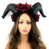 Red Steampunk Style Luxury Metallic Ram Goat Horn Devil Headband Halloween Costume Masquerade Cosplay Prom Ball Party