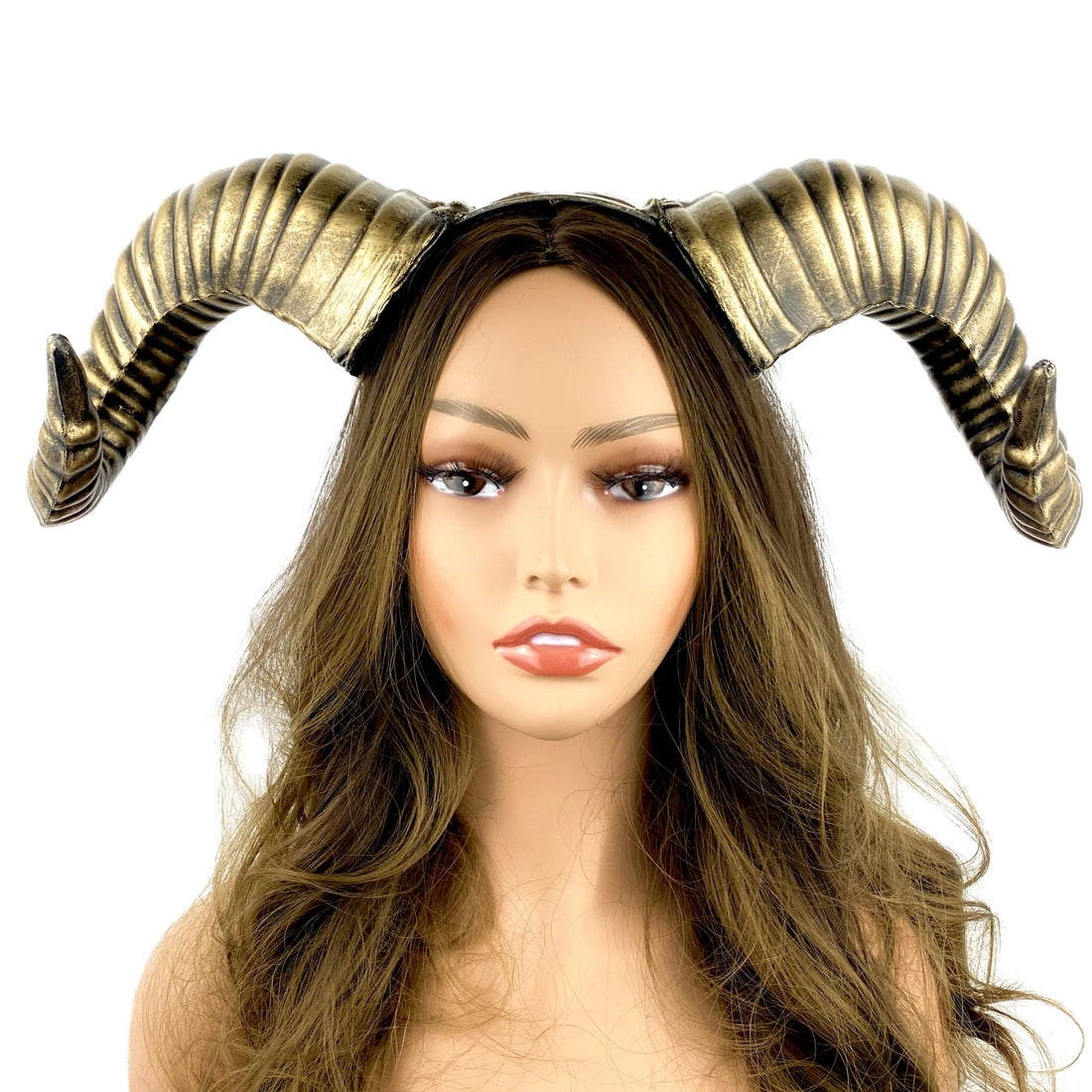 Gold Steampunk Style Luxury Metallic Ram Goat Horn Devil Headband Halloween Costume Masquerade Cosplay Prom Ball Party