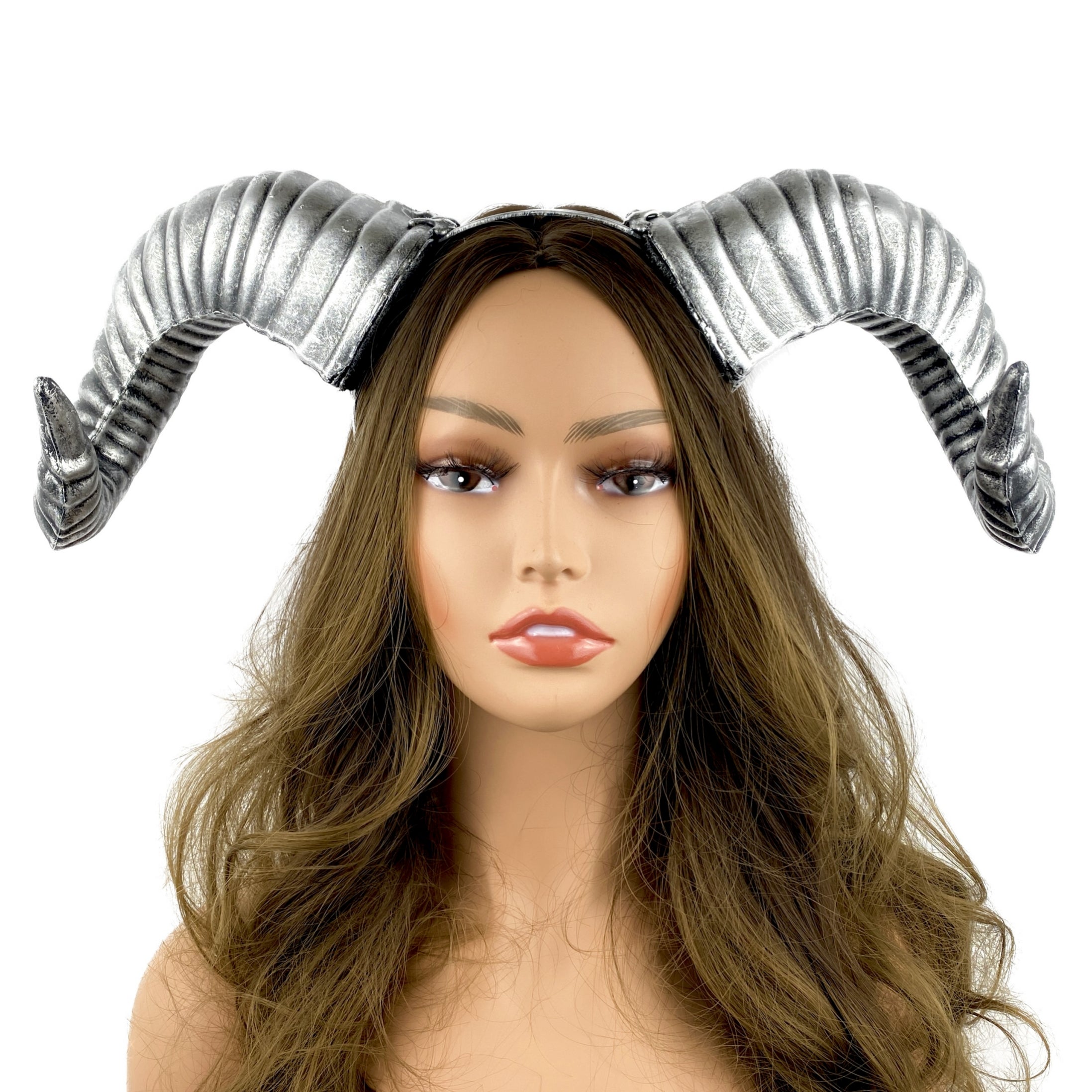 Silver Steampunk Style Luxury Metallic Ram Goat Horn Devil Headband Halloween Costume Masquerade Cosplay Prom Ball Party