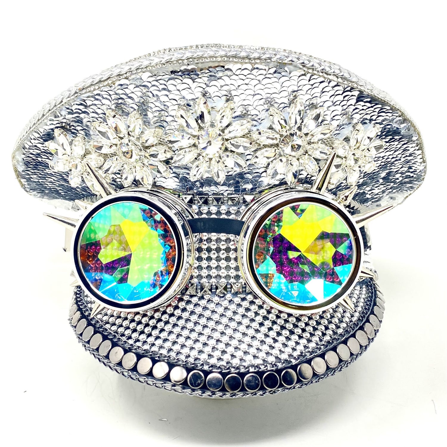 RAVE Captain Style Luxury Women Rhinestone Sequin Top Hat With Goggle For Christmas Costume Cosplay