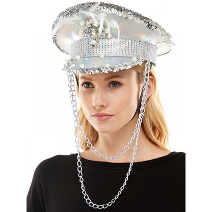 RAVE Captain Style Luxury Women Rhinestone Sequin Top Hat For Christmas Costume Cosplay