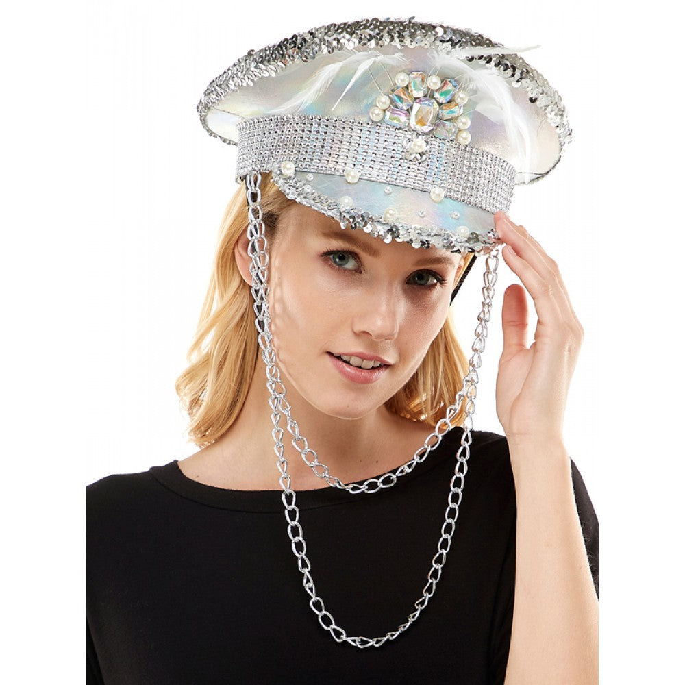 RAVE Captain Style Luxury Women Rhinestone Sequin Top Hat For Christmas Costume Cosplay