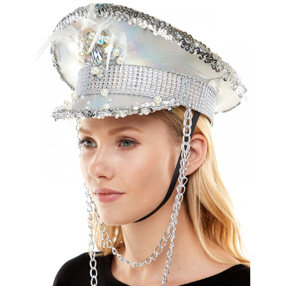 RAVE Captain Style Luxury Women Rhinestone Sequin Top Hat For Christmas Costume Cosplay