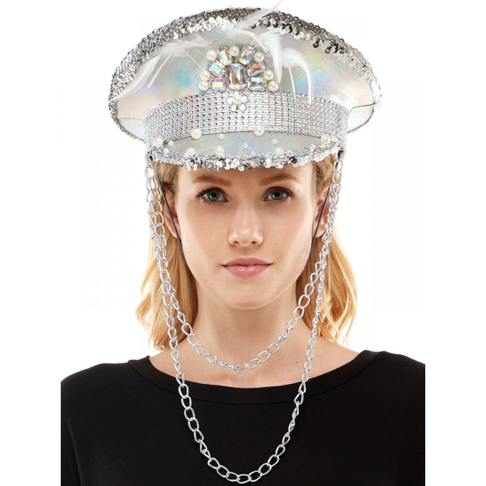 RAVE Captain Style Luxury Women Rhinestone Sequin Top Hat For Christmas Costume Cosplay