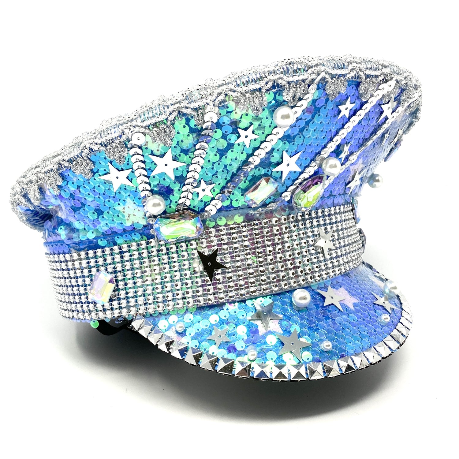 RAVE Captain Style Luxury Women Rhinestone Sequin Top Hat For Christmas Costume Cosplay