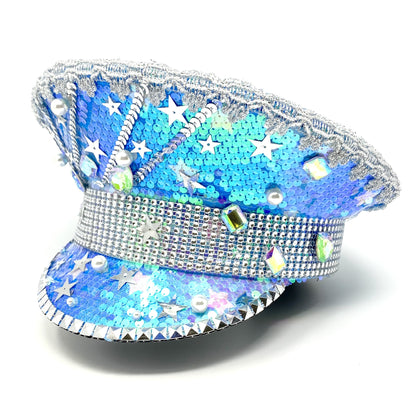 RAVE Captain Style Luxury Women Rhinestone Sequin Top Hat For Christmas Costume Cosplay