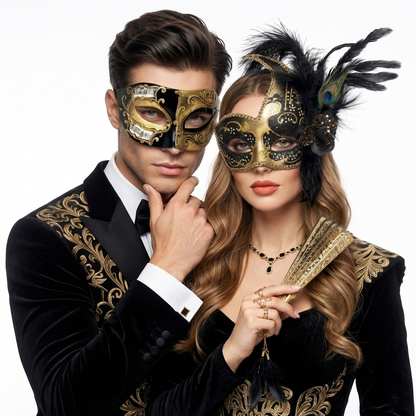 gold couple masks