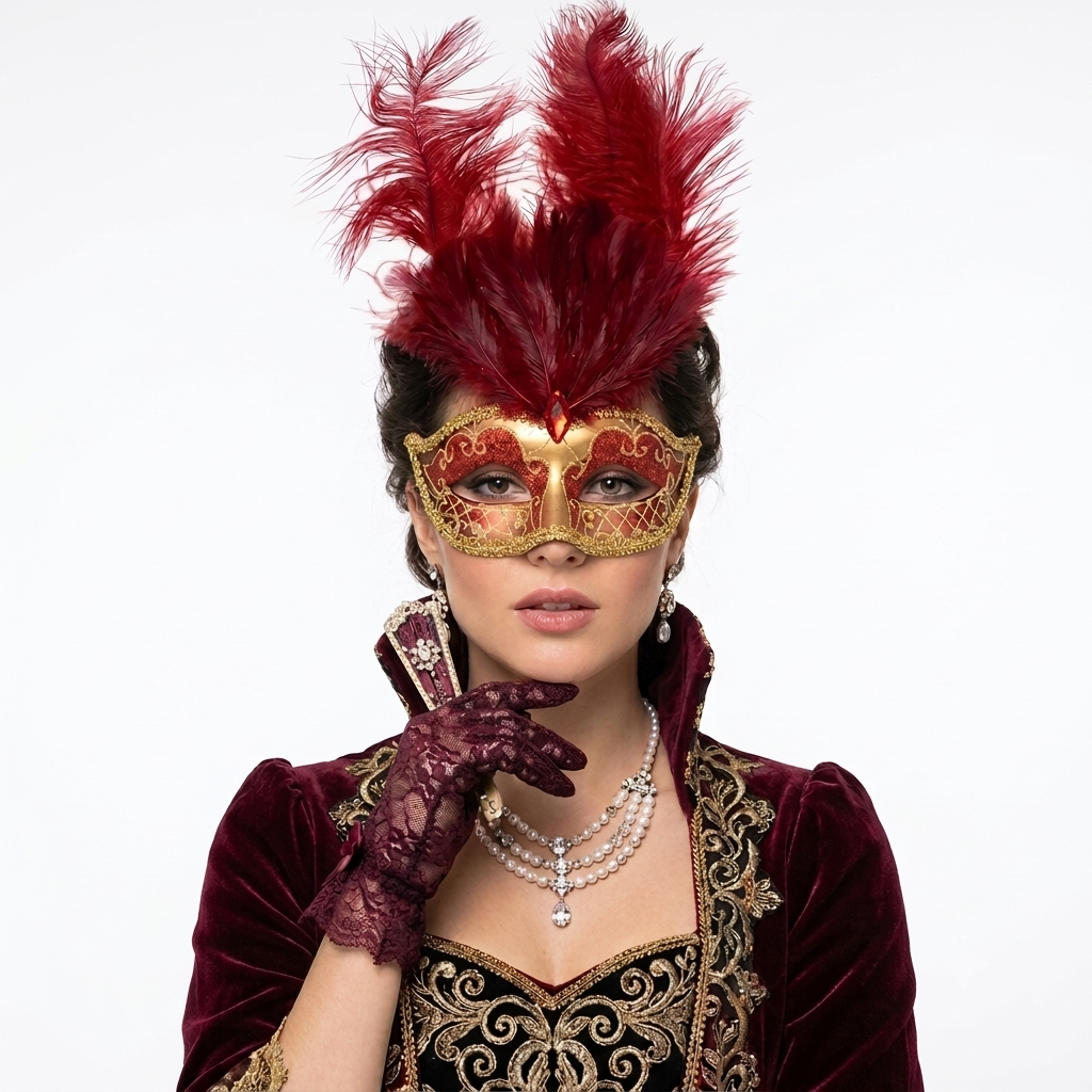 Burgundy women costume masks