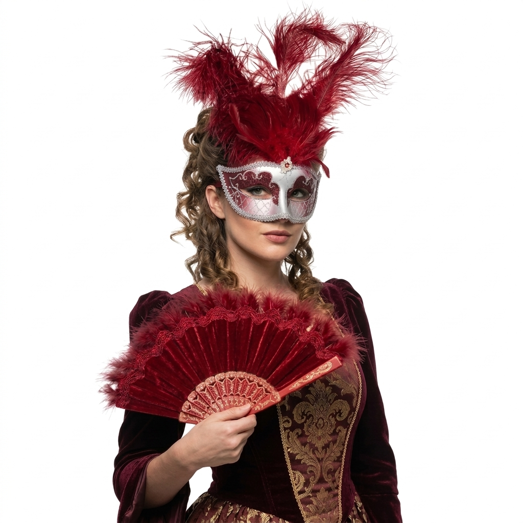 red &amp; silver women costume masks