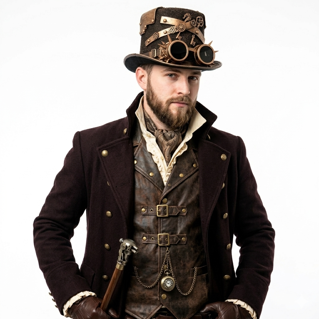 Bronze Steampunk Victorian Mad Hatter Top Hat with Goggles