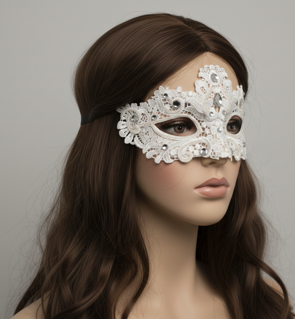 White Women Lace Rhinestone Venetian Masquerade Party Mask Halloween Mardi Gras Cosplay Costume Masks