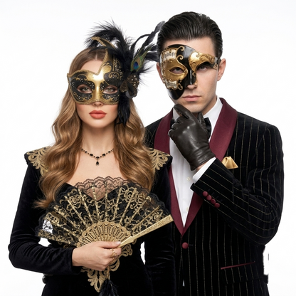 black &amp; gold couple masks