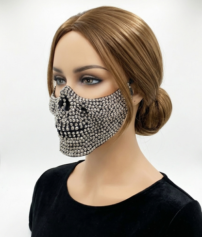 Masquerade Party Mask With Rhinestone Diamond Skull Teeth Jaw Mouth Half Face Masks For Halloween Costume Mardi Gras
