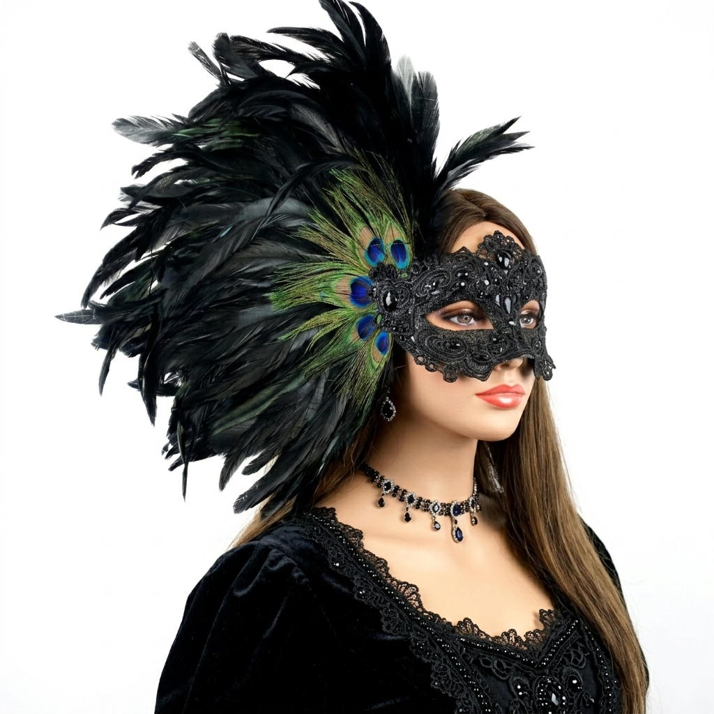 black women feather masks