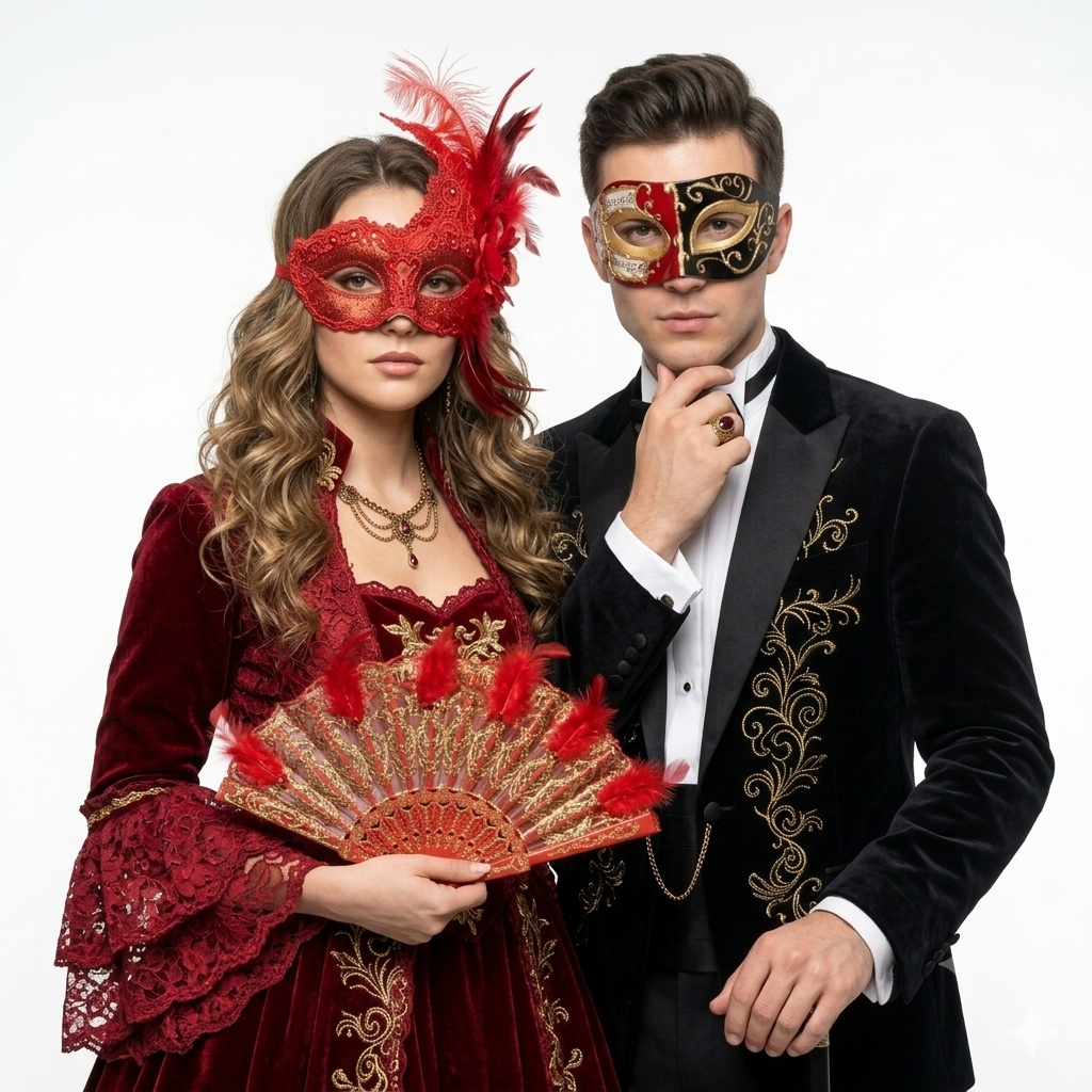 red couple masks