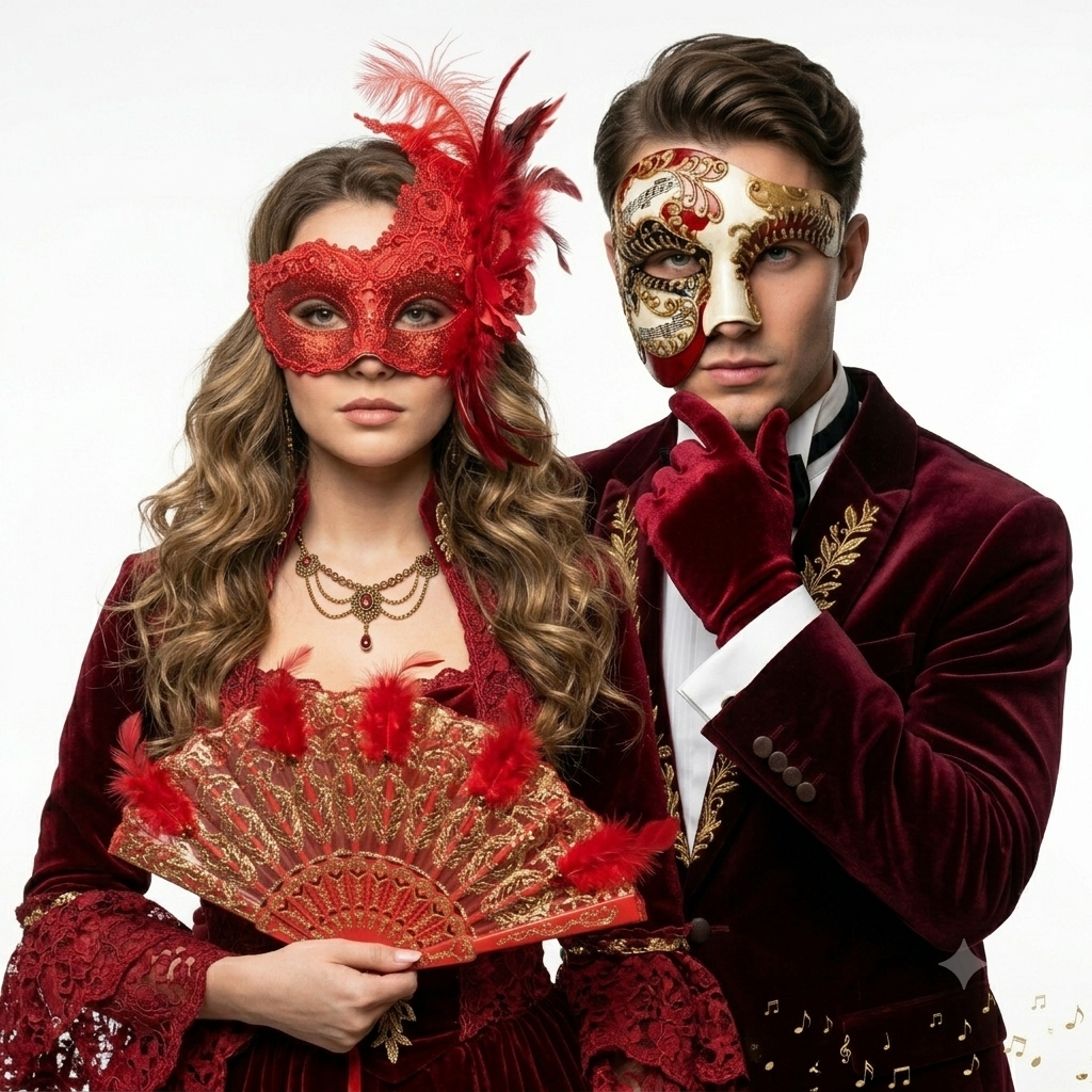 Red Couple Masquerade Party Masks , Women Lace Mask, Men&
