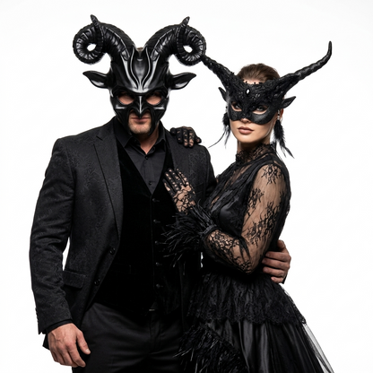 Black Devil Demon Goat Horn Masquerade Party Mask For Couples