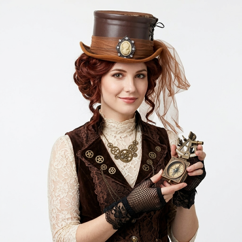 Brown Steampunk Victorian Mad Hatter Top Hat with Goggles For Halloween 