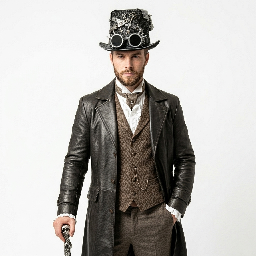 silver Steampunk Victorian Mad Hatter Top Hat with Goggles