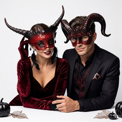 Red Devil Demon Goat Horn Masquerade Party Mask For Couples