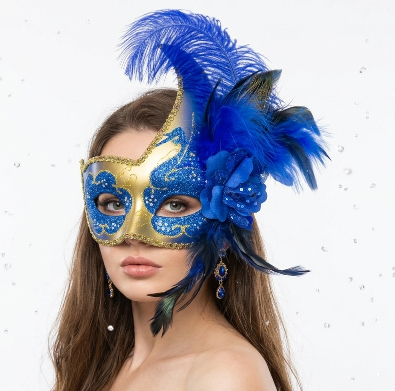 Blue &amp; Gold Women Masquerade Masks