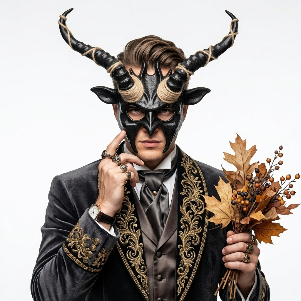 Black Krampus Ram Goat Horns Devil Halloween Masquerade Party Mask