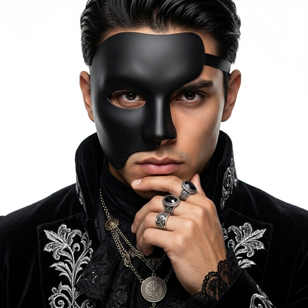 Men Costume Phantom of The Opera Half Face Masquerade Masks - Black