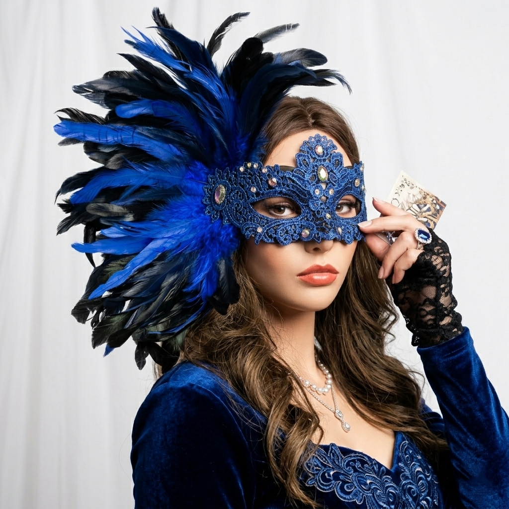 Blue women feather masks