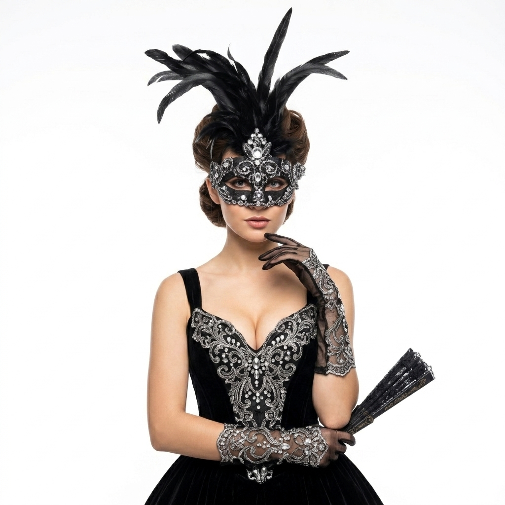 Women Costume Venetian Feather Masquerade Mask For Mardi Gras Party, Halloween