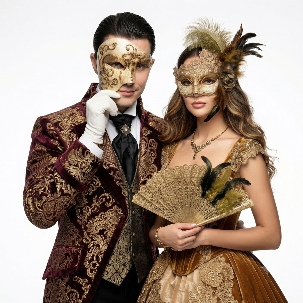 gold couple masks