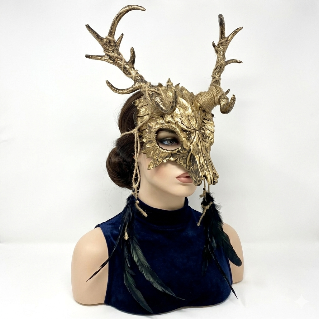 Gold Krampus Ram Goat Horns Devil Halloween Masquerade Party Mask