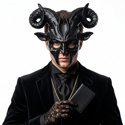 Black Krampus Ram Horn Goat Masquerade Devil Party Mask Demon Costume For Halloween