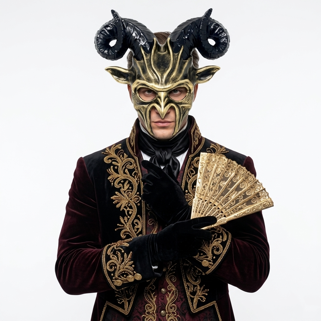 Gold Krampus Ram Horn Goat Masquerade Devil Party Mask Demon Costume For Halloween