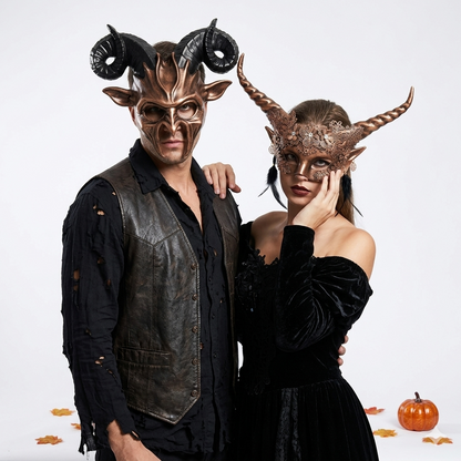 Bronze Goat Horn Masquerade Party Mask For Couples