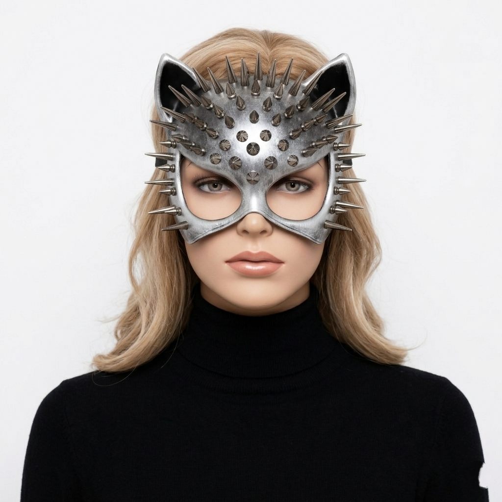 Cat Women Masquerade Party Ball Spike Face Mask -silver